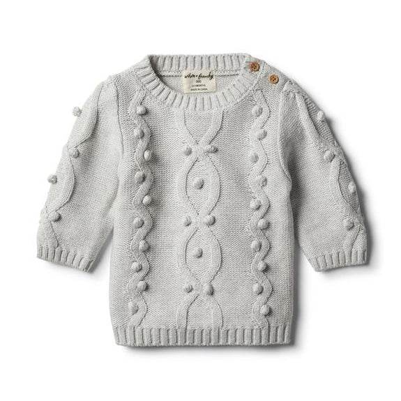 Cloud grey knitted jumper met pompons Wilson & Frenchy