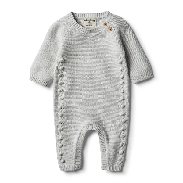 Cloud grey knitted growsuit met pompons Wilson & Frenchy