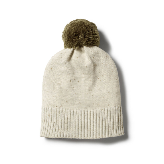 Olive speckle knitted hat with pom pom Wilson & Frenchy