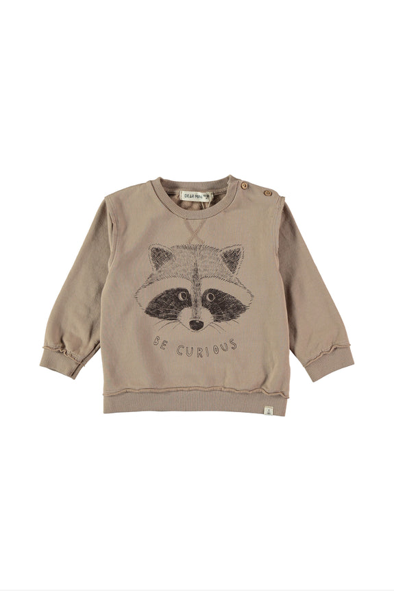 Raccoon curious sweatshirt taupe Dear Mini