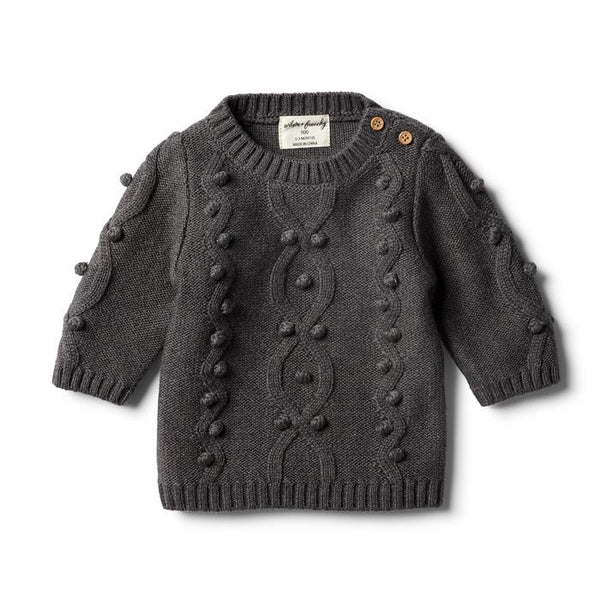 Storm grey knitted jumper met pompons Wilson & Frenchy