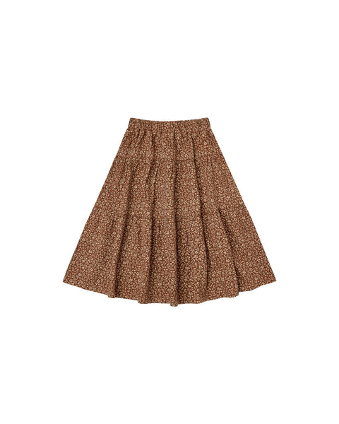 Chocolate flower tired midi skirt Rylee & Cru
